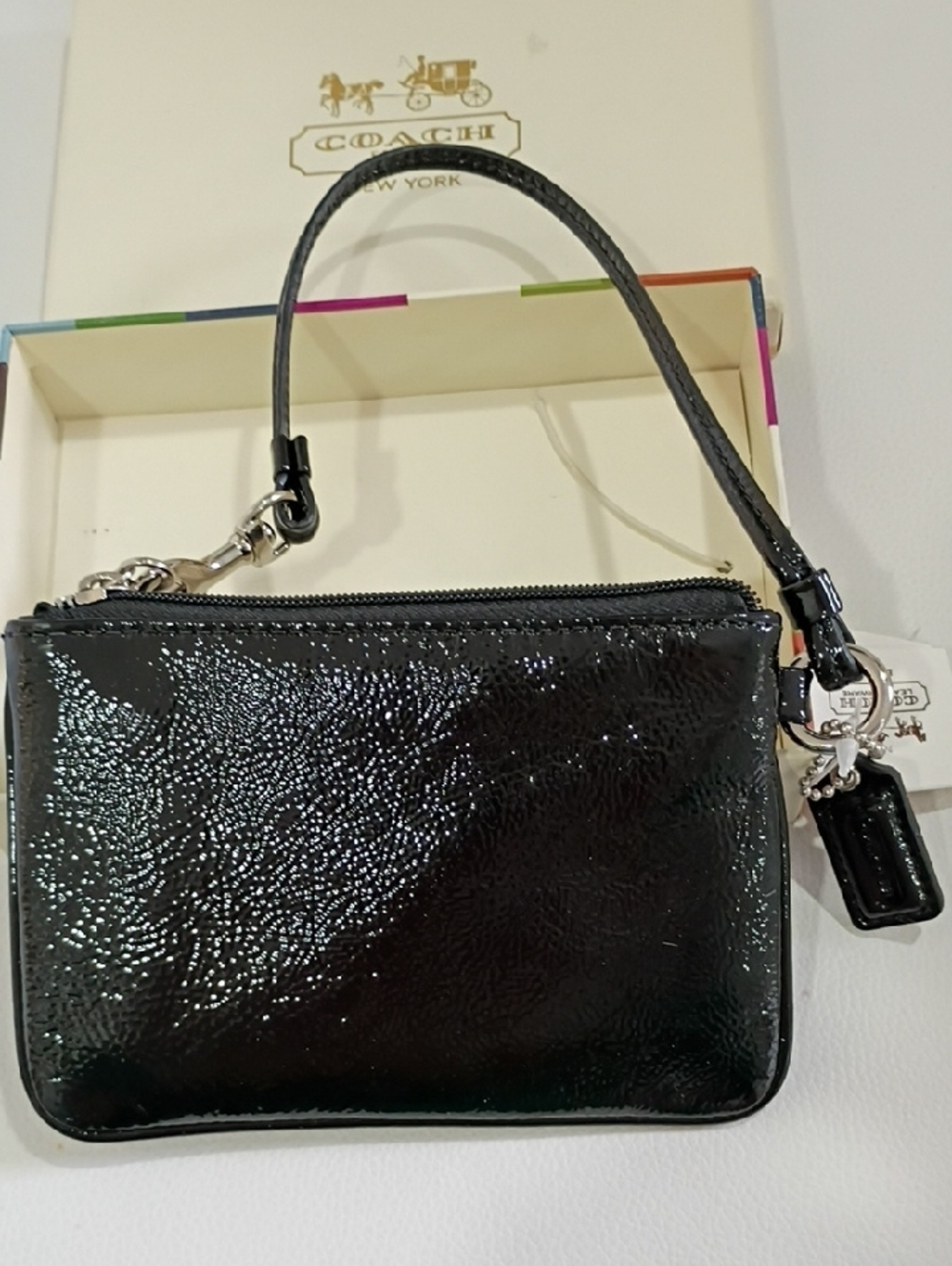 Coach Julia Black Patent Leather Wristlet with Silver Hardware - Picture 2 of 5
